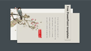 Ink flowers and birds Chinese style PPT templates
