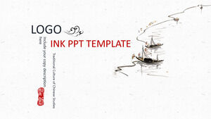보트와 강 잉크 중국 스타일 파워 포인트 템플릿