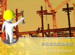 3D hands holding wrench construction industry construction PPT template