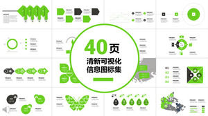 40页绿色新鲜视觉信息图表集合PPT模板