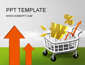箭頭的購物車背景電子商務PPT模板下載