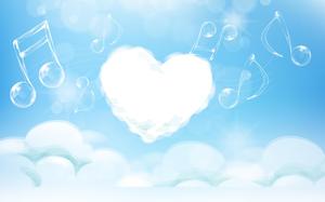 Beautiful heart shaped white clouds slide background
