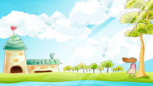 Bellissimo sfondo cartone animato PPT rurale