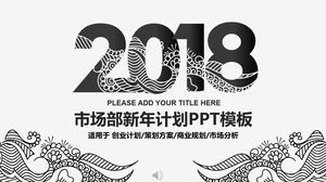 Siyah ve Beyaz Çin tarzı doku tarzı pazarlama departmanı yıl sonu özeti ve yeni yıl planı PPT şablon
