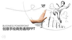 Modèle de PPT général de rapport de synthèse de style de travail créatif peint à la main noir et blanc créatif