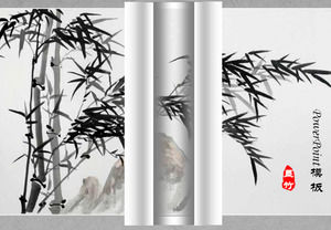 Alb-negru cerneală din bambus dinamică scroll background PPT șablon