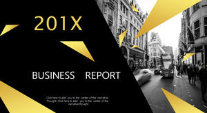 Template PPT bisnis emas hitam untuk latar belakang gambar jalanan Eropa dan Amerika
