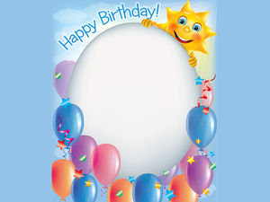 Blue background birthday balloon border PPT background image