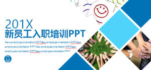 Combinación de caja azul plantilla de PPT de entrenamiento de inducción para nuevos empleados