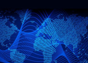 Blu Curl linee sopra modello mappa powerpoint in tutto il mondo