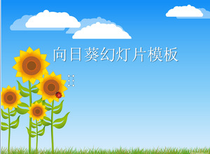 蓝色的天空和向日葵背景卡通幻灯片模板下载下白云