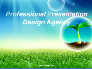 Blue sky grass dew PPT template