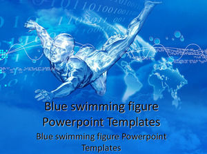 藍游泳人物PPT模板