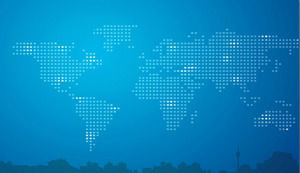 Blue world map city silhouette business PPT background picture