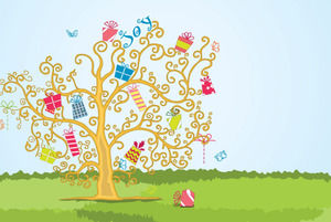 Cartoon gift lucky tree PPT template