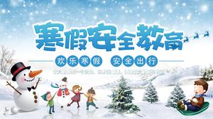 Cartoon style student winter holiday security theme class education courseware PPT template