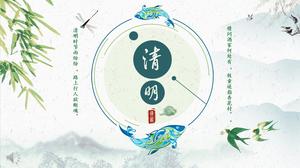 Templat PPT budaya Qingming Festival gaya tinta gaya Cina
