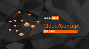 Modello PPT tema cloud computing con poligoni neri e sfondo icona nuvola arancione