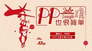 Plantilla PPT del Año del mono festivo de papel cortado creativo