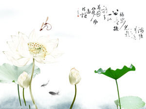 Elegan Dragonfly Bermain Lotus Chinese Angin Slide Template Film Latar Belakang
