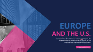 Template PPT bisnis Eropa dan Amerika dengan desain datar bubuk biru