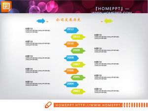 Flattened small arrows background of company chronology PPT chart