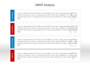 Four parallel SWOT analysis PPT text boxes