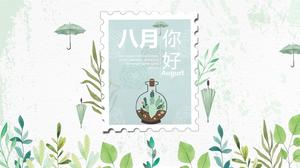 Fresh and elegant watercolor plant PPT template