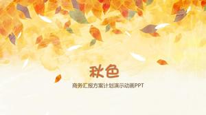 Golden autumn red leaves falling PPT template download