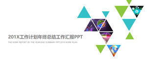 Modèle PPT de plan de travail vert pour le nouvel an sur un fond polygonal net
