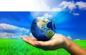 Human Hand Supporting Earth Planet powerpoint template