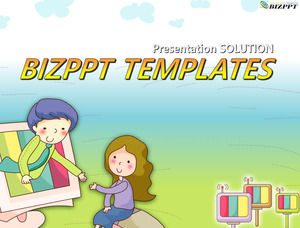 Korean pretty vector cartoon primary education ppt template