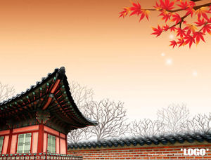 Koreański styl liść klonu szablon jesień ppt