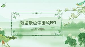PPT-Vorlage der chinesischen Art Lotus Lotus-Teichlandschaft