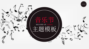 Music Festival Concert PPT Template on Black Musical Notes Background