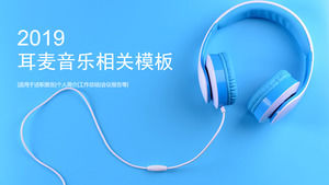 Music related PPT template with blue headphones headset background
