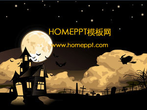 Night sky flying witch cartoon PPT background picture