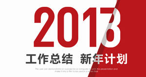Resumen de trabajo de fin de año de estilo clásico rojo y blanco y plantilla PPT de plan de Año Nuevo