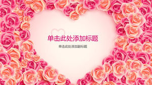 Fiore di rosa in un'immagine di sfondo PPT a forma di cuore