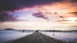 Snowy road PPT background picture