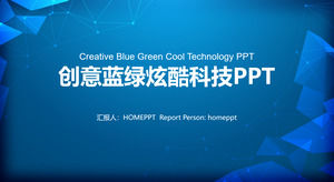 Technology industry work report PPT template with blue dotted lines and polygonal background