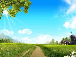 The vast grassland scenery PPT background picture download