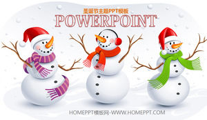 三个可爱的雪人背景与圣诞PPT模板