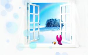 White window cartoon beautiful PPT background image