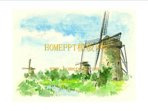Windmühle Hintergrundbild-Kunst-Malerei PPT Hintergrund Vorlage herunterladen