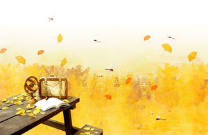黄色背景画桌蜻蜓PPT背景图片